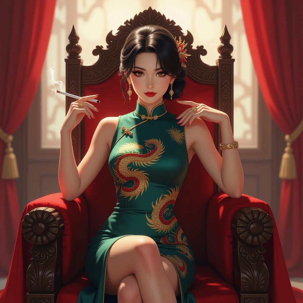 "A captivating digital art piece depicting a powerful Asian ...