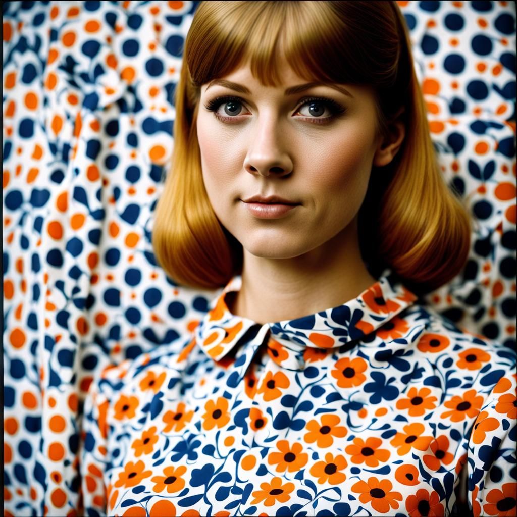 1960s Girl in Marimekko Dress, Realistic Fashion Photo