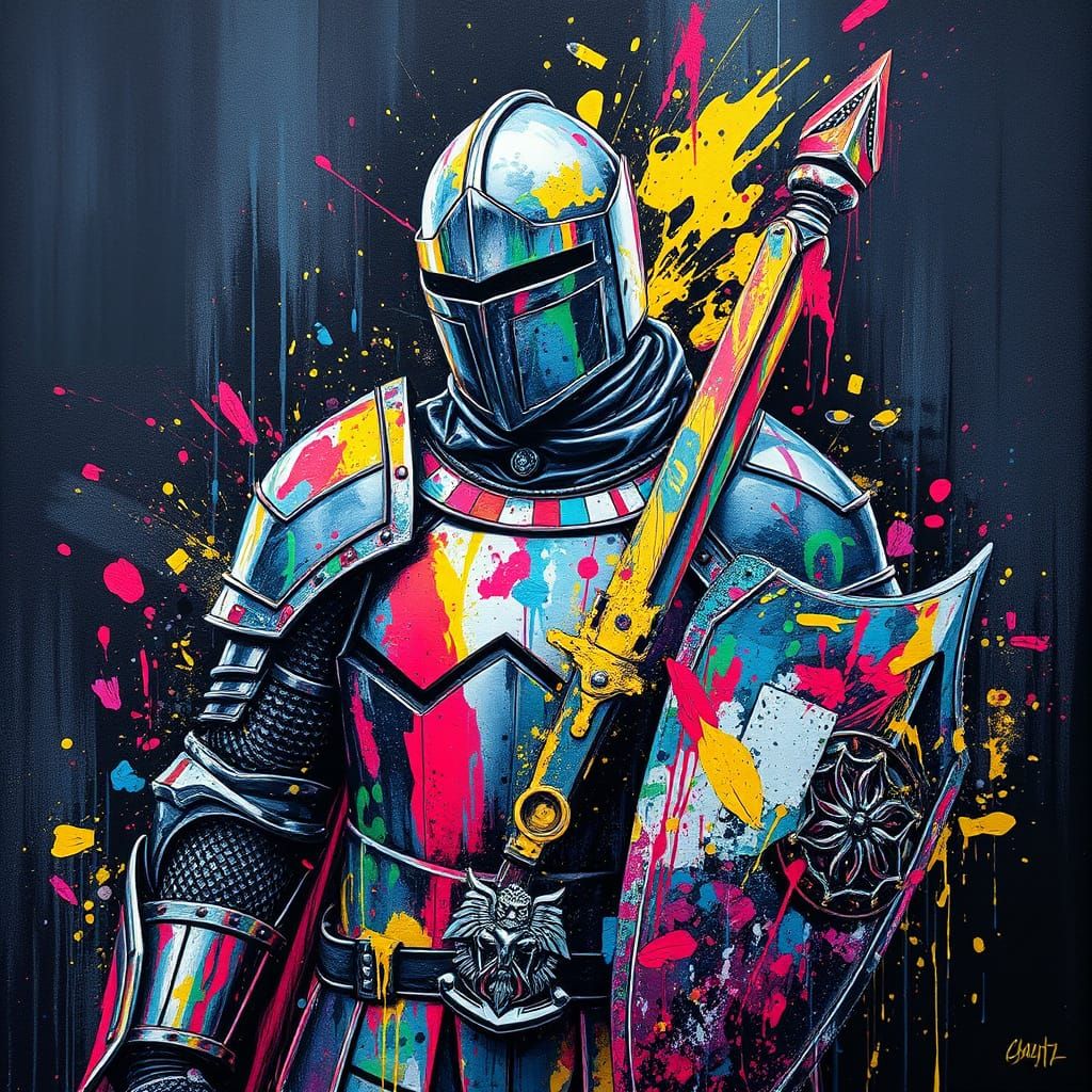 Shattered Knight in Armor as Graffiti Art