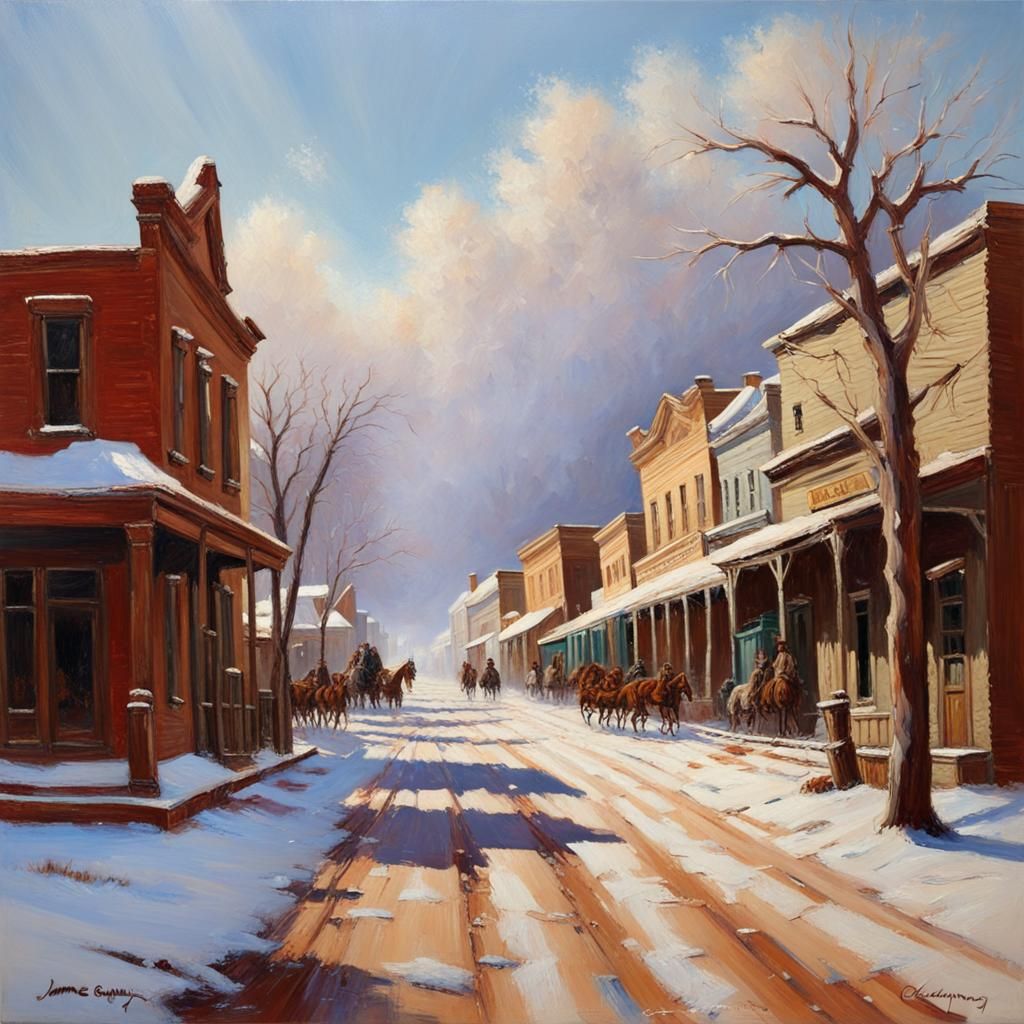 Tombstone Main Street in Winter Oil Painting