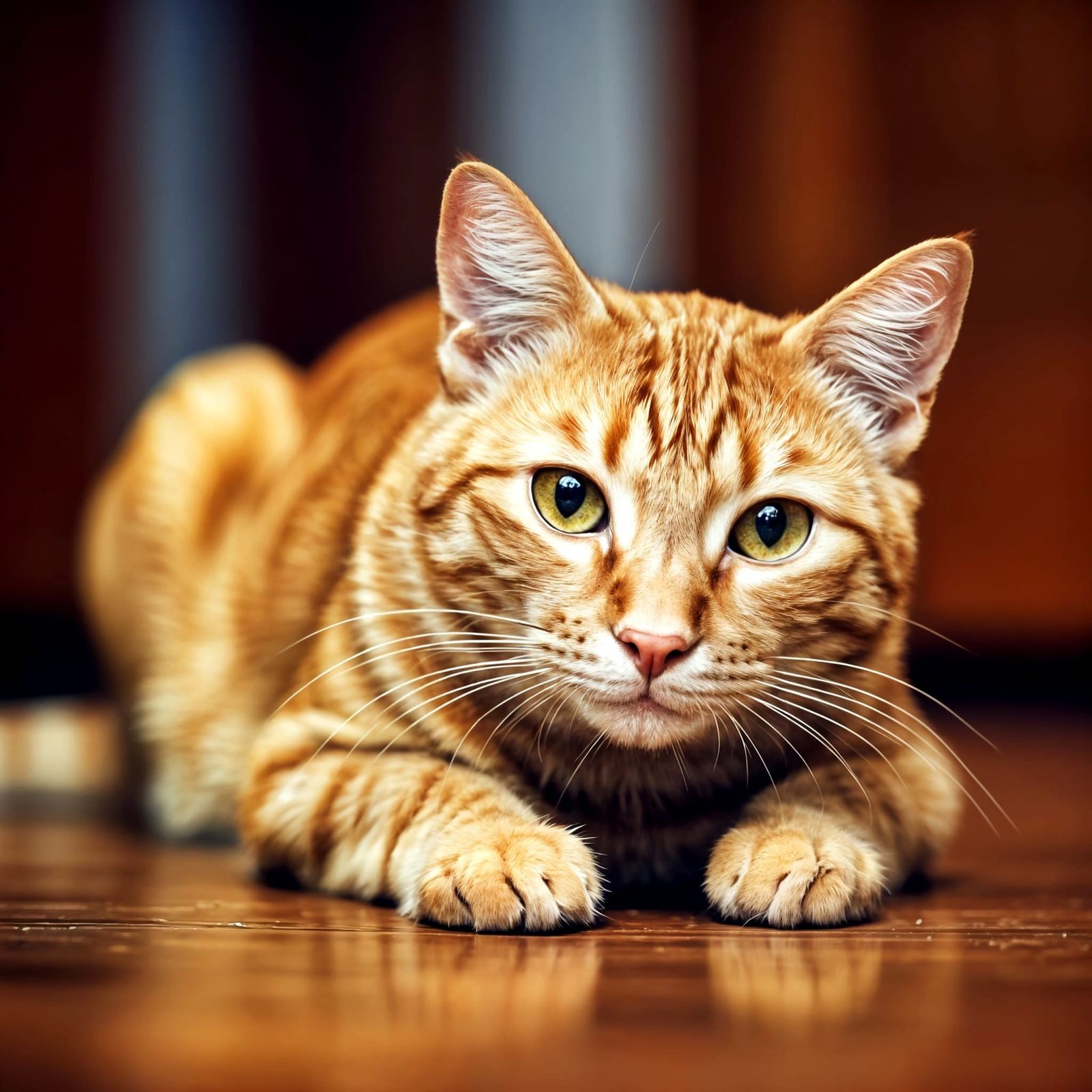 Orange Tabby Cat Waiting for Belly Rubs on Floor