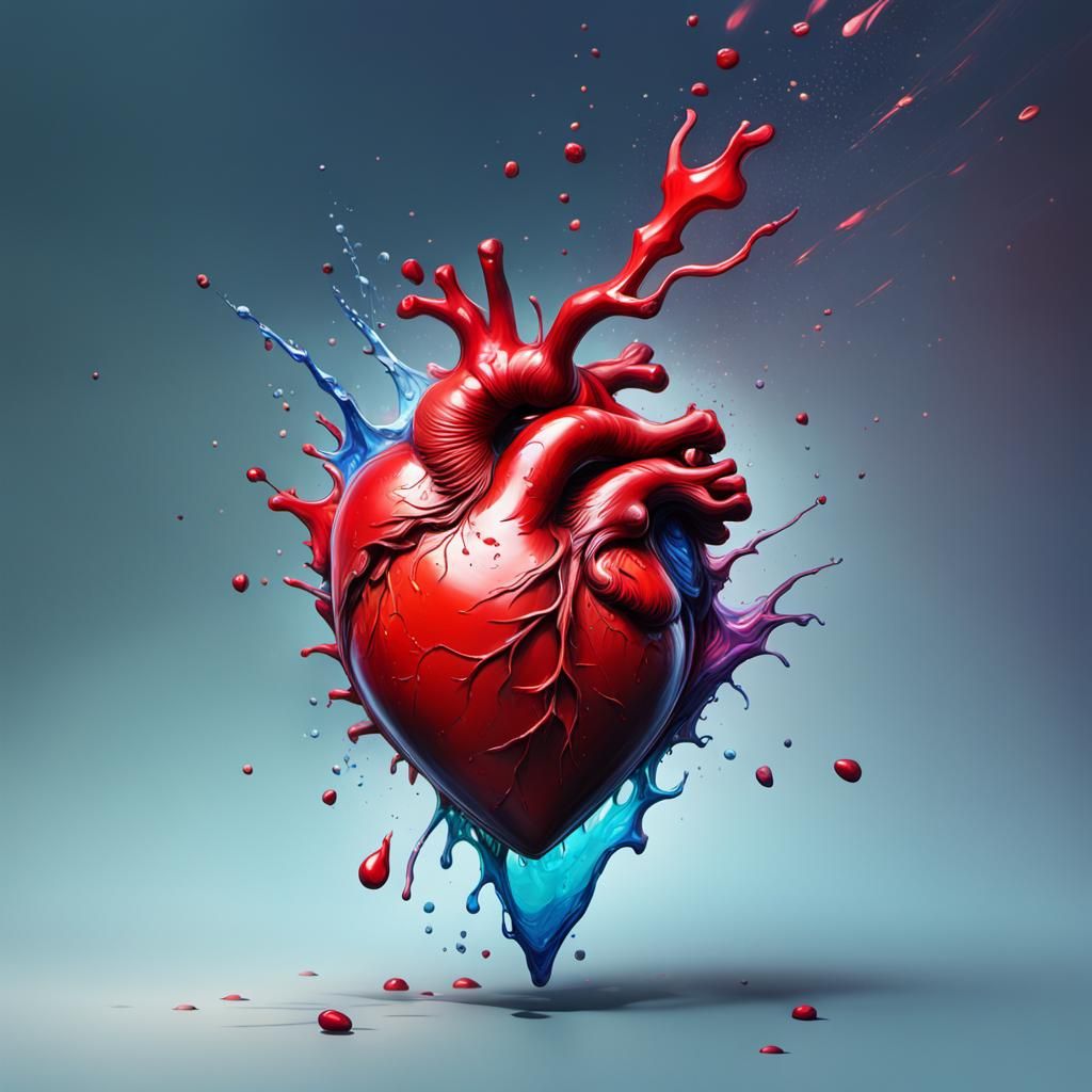 Hyperrealistic Heart in Splash Art Style