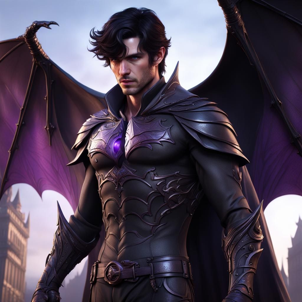 Fantasy Man with Bat Wings in Detailed Painting