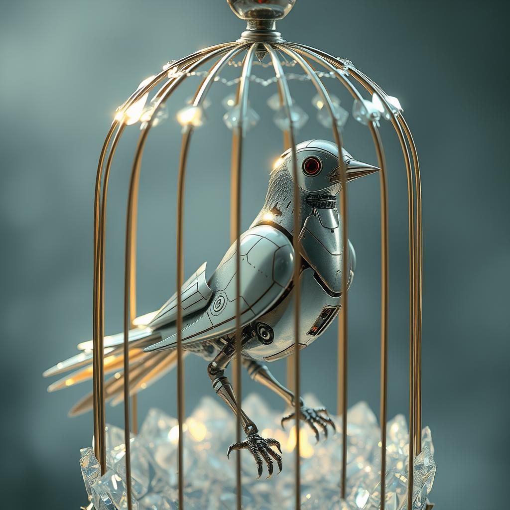 Robot Bird in Crystal Cage: A Fusion of Styles