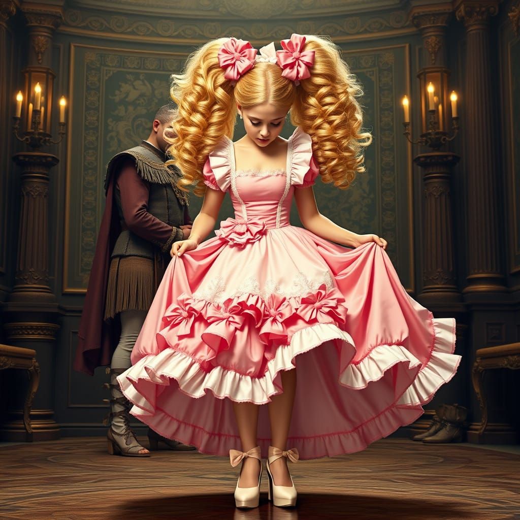 French Maid in Regal Curtsy as Scottish Highlander's Bride