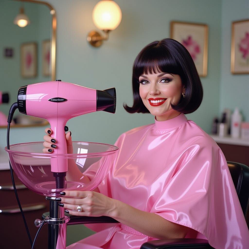 Vintage Salon: German Stylist with Pink Hair Dryer