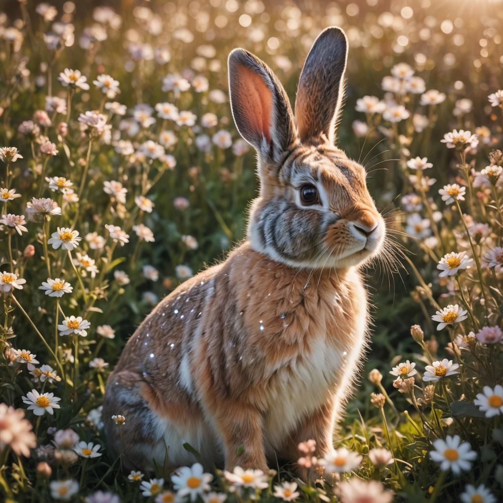 Star Bunny Portrait in a Flower Field