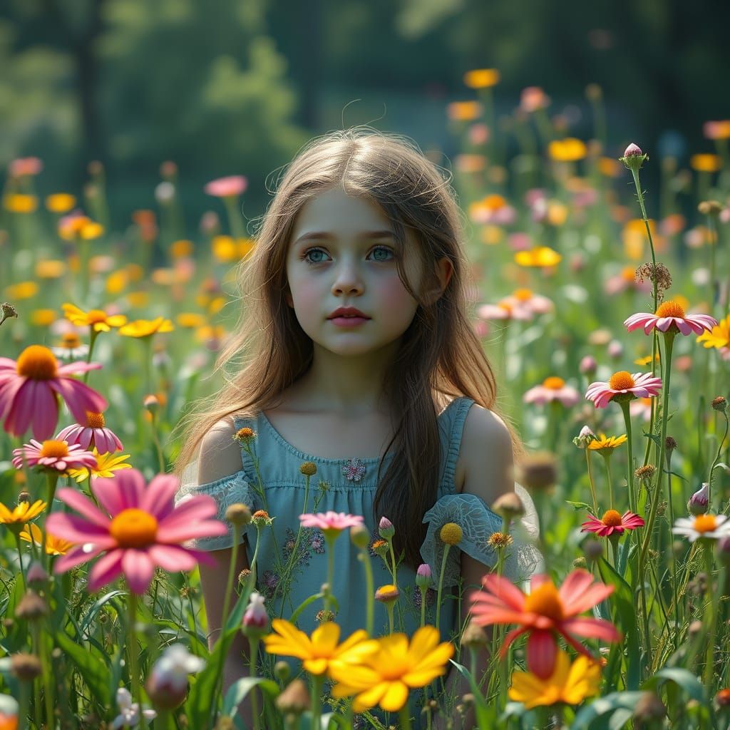 Dreamscape: Girl in Meadow as Digital Art