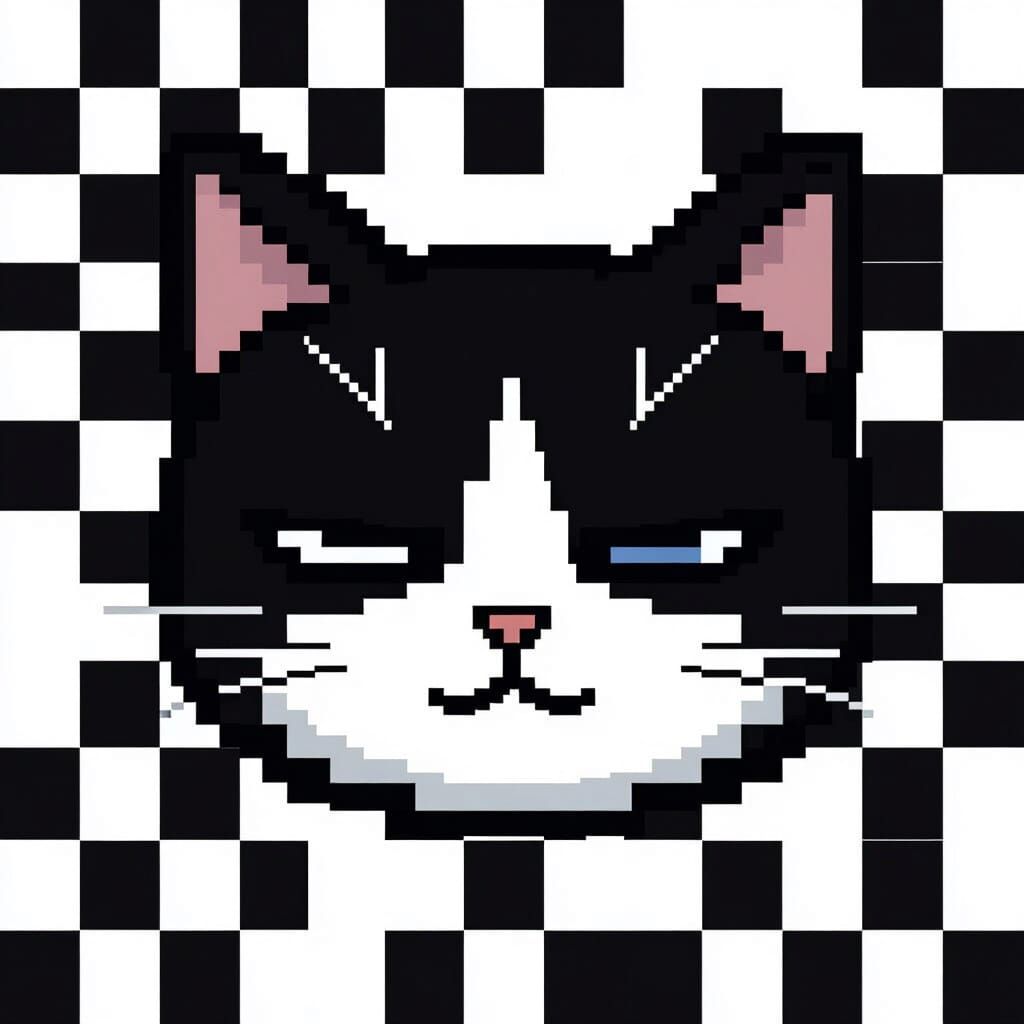 Pixel Art Cat Face Badge in JJK Style