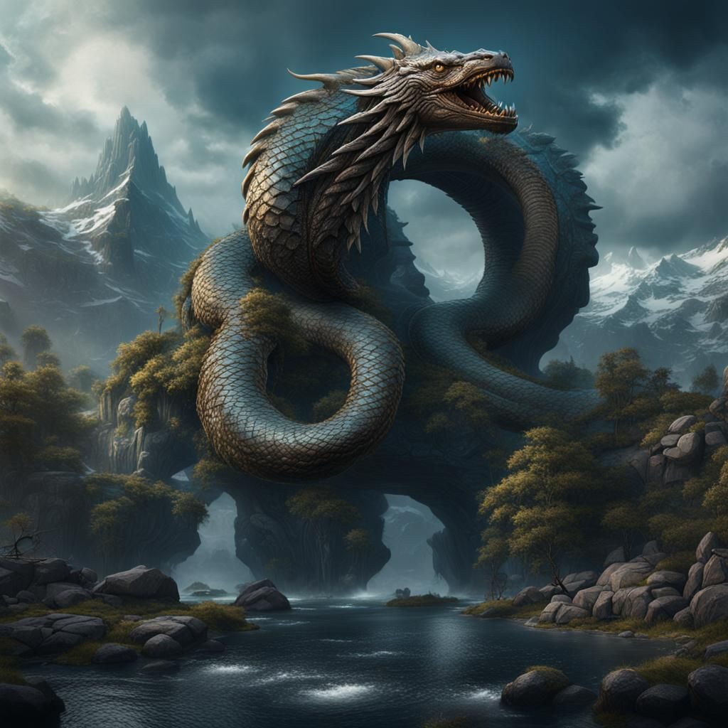 Detailed Jörmungandr Fantasy Concept Art