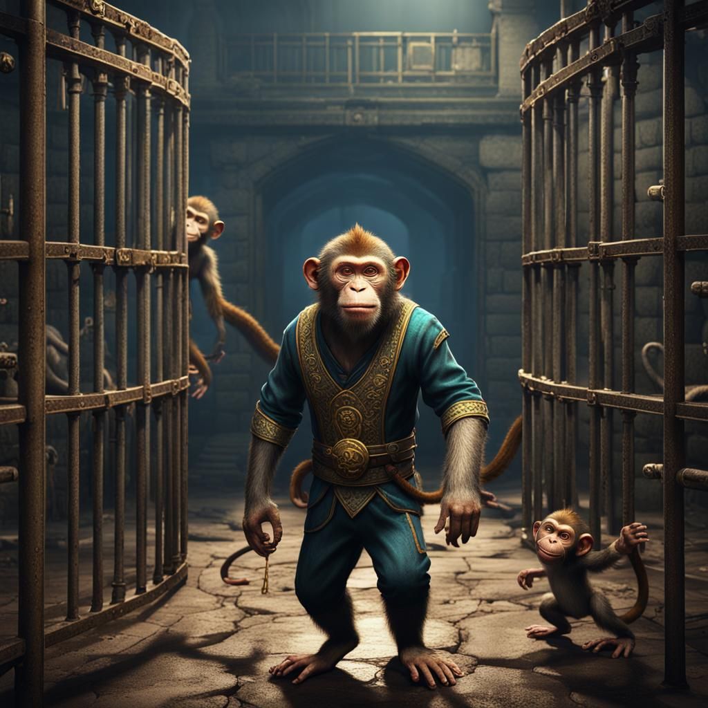 Monkey Smiles at Escaping Prisoner: Fantasy Concept Art
