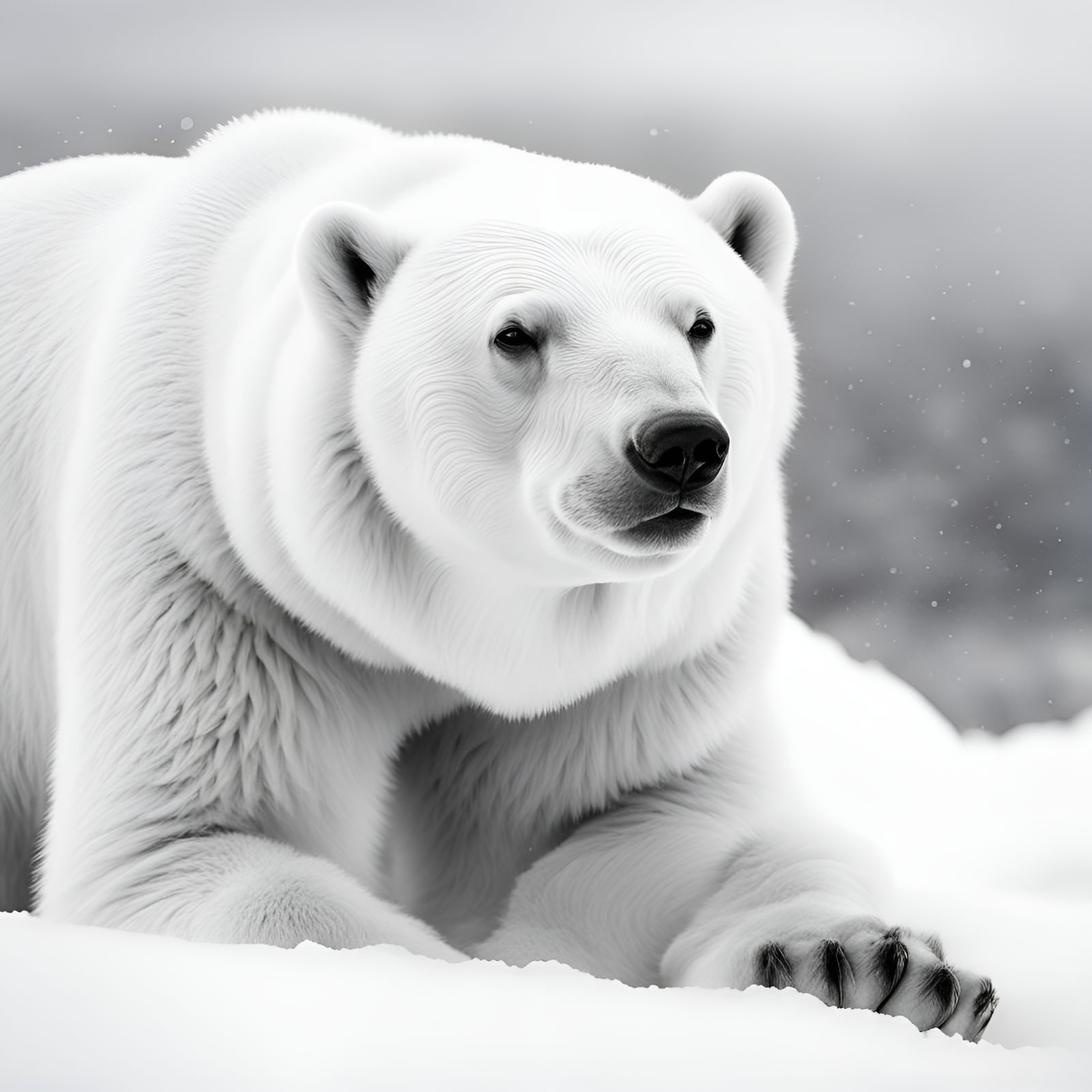 Monochromatic Polar Bear in Snowy Antarctica