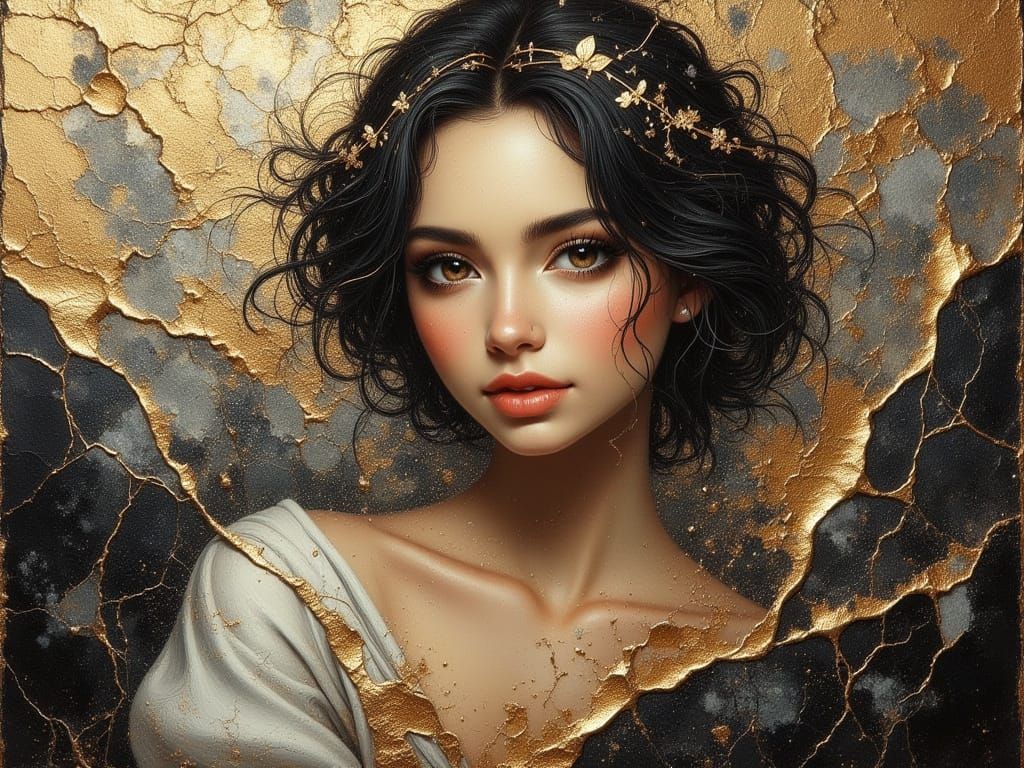 Beautiful Woman Portrait in Cloisonne Style