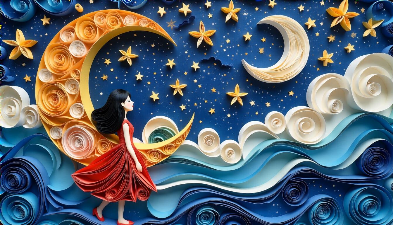 Paper Quilled Dreamscape of Starry Night Sky