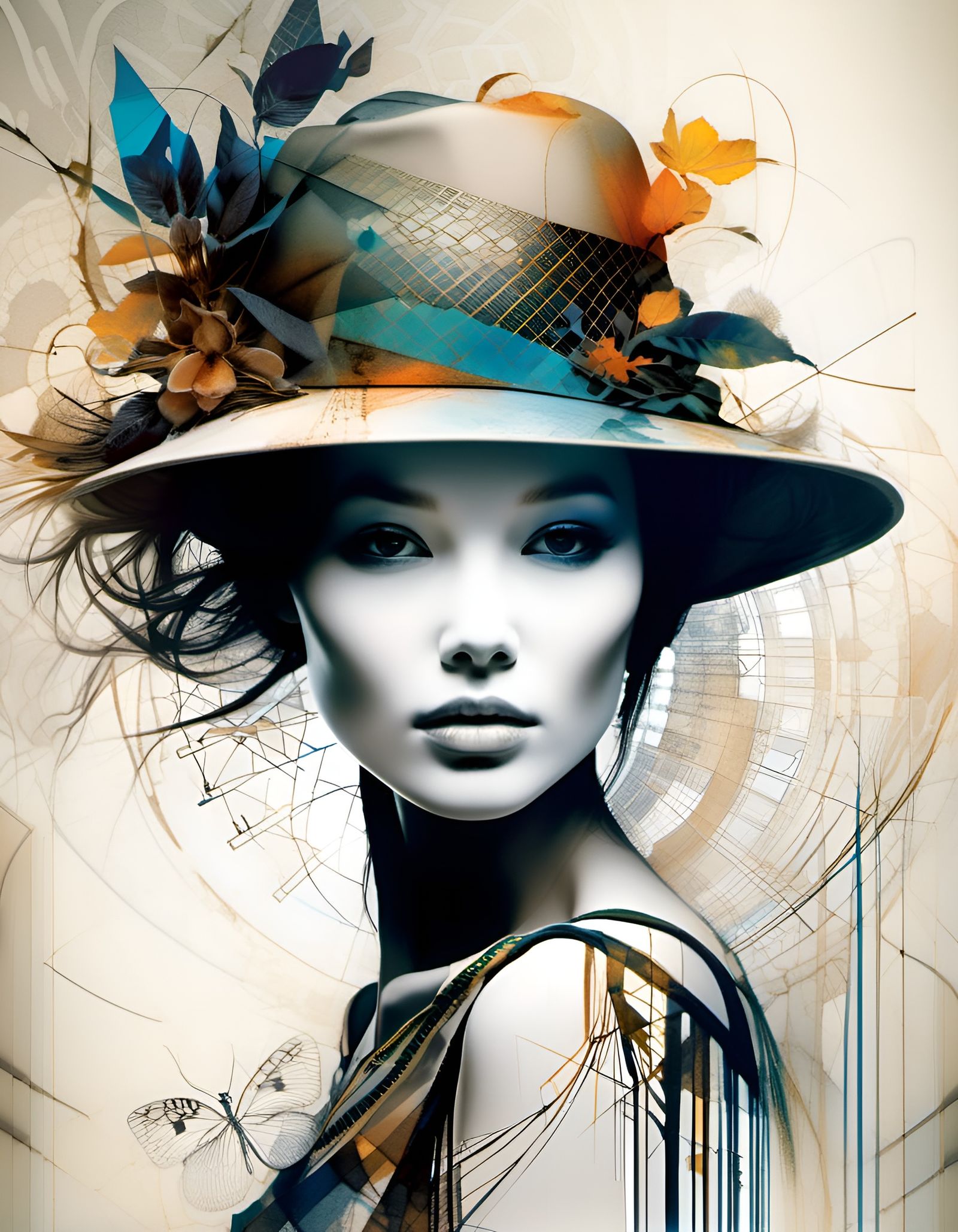 Mysterious Silhouette Woman with Hat in Photorealism