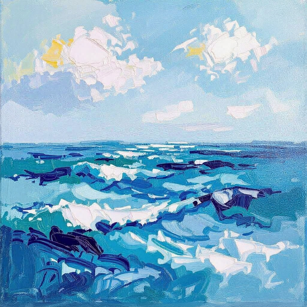 Abstract Sea Painting with Thick Brushstrokes