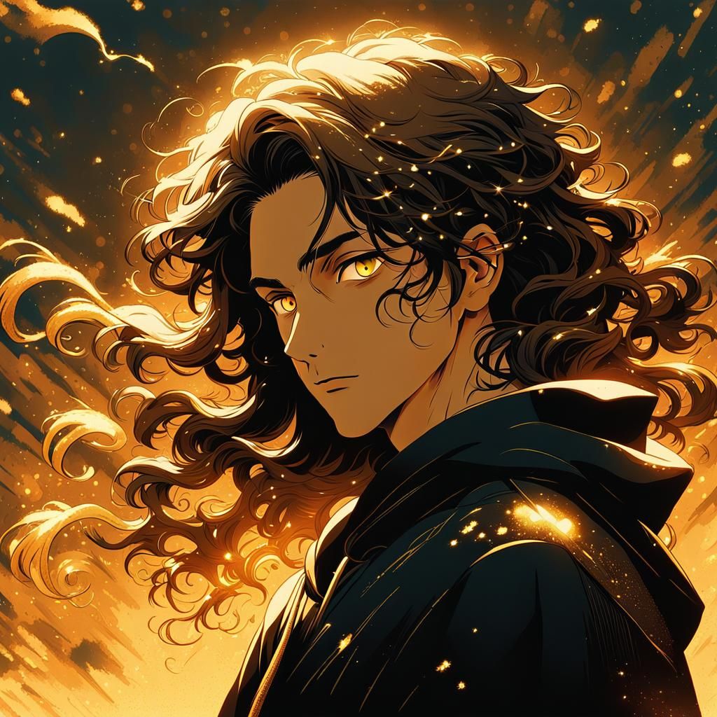 Anime Portrait of Young Man with Golden Eyes