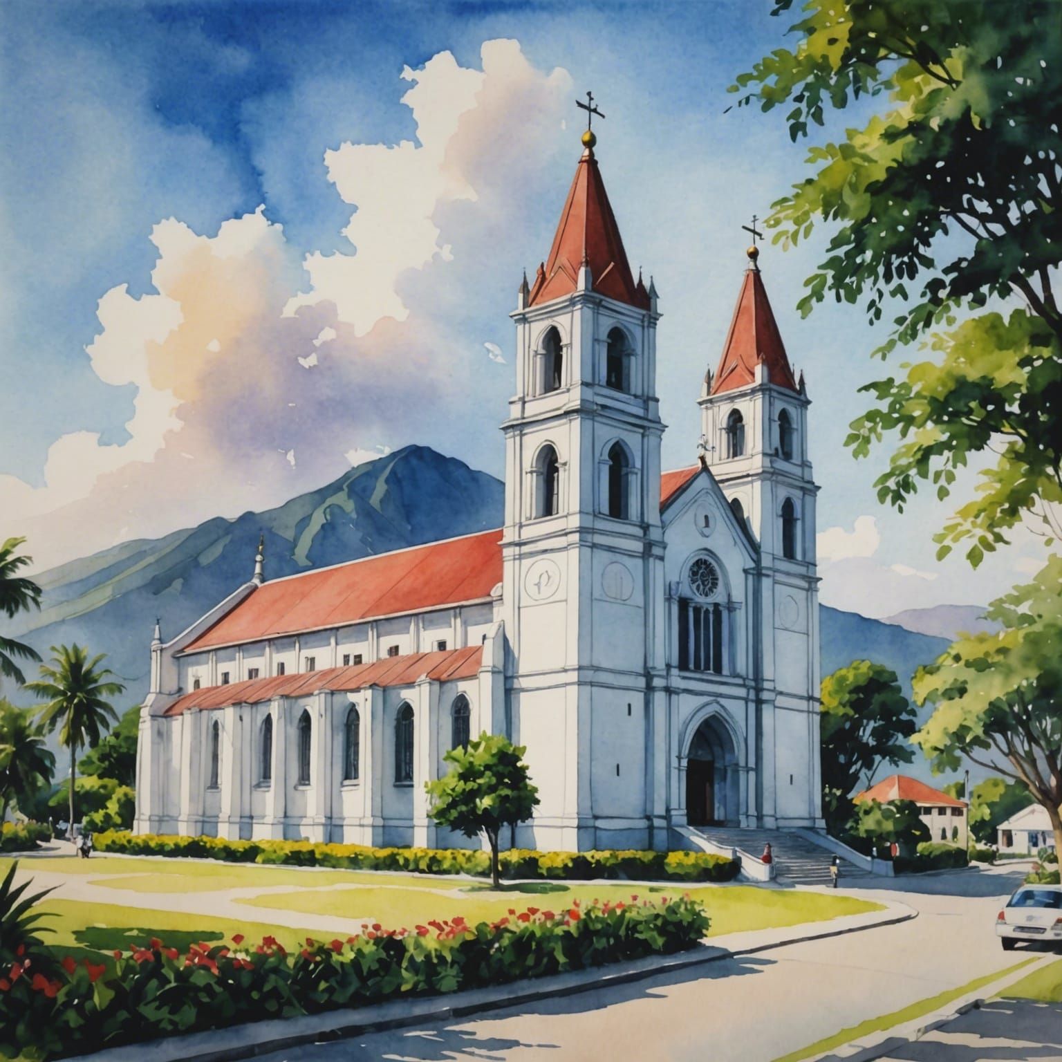The Immaculate Conception Cathedral: Watercolor Painting