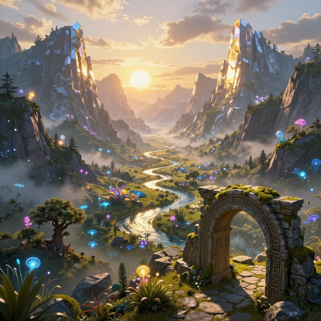 Breathtaking Fantasy Landscape at Golden Hour