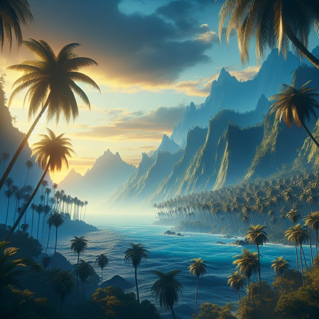 Epic Natural Landscape with Palm Trees: Matte Painting