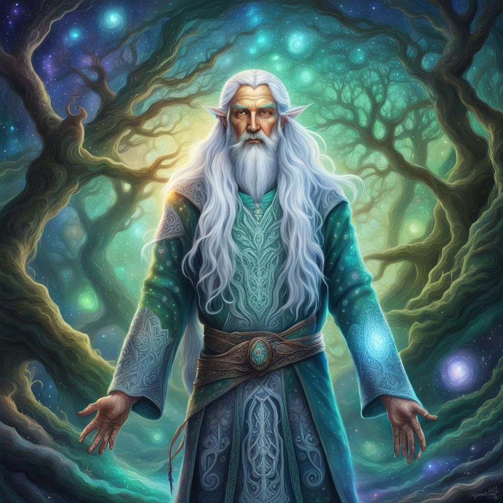 Elven Man in Woodland Garb, Cosmic Holographic Art