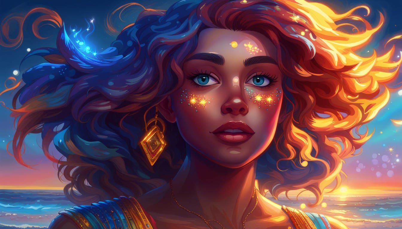 Neon Beach Sunset Shimmer in Maximalist Style