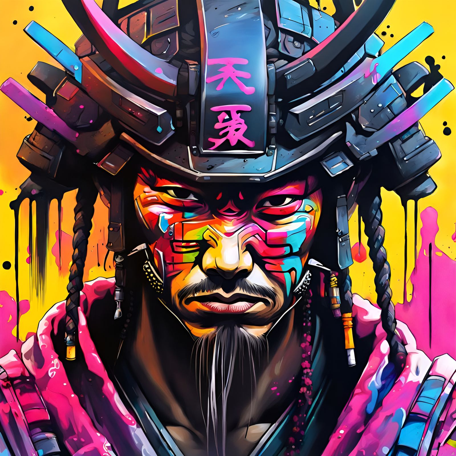Cyberpunk Samurai Portrait in Graffiti Art Style