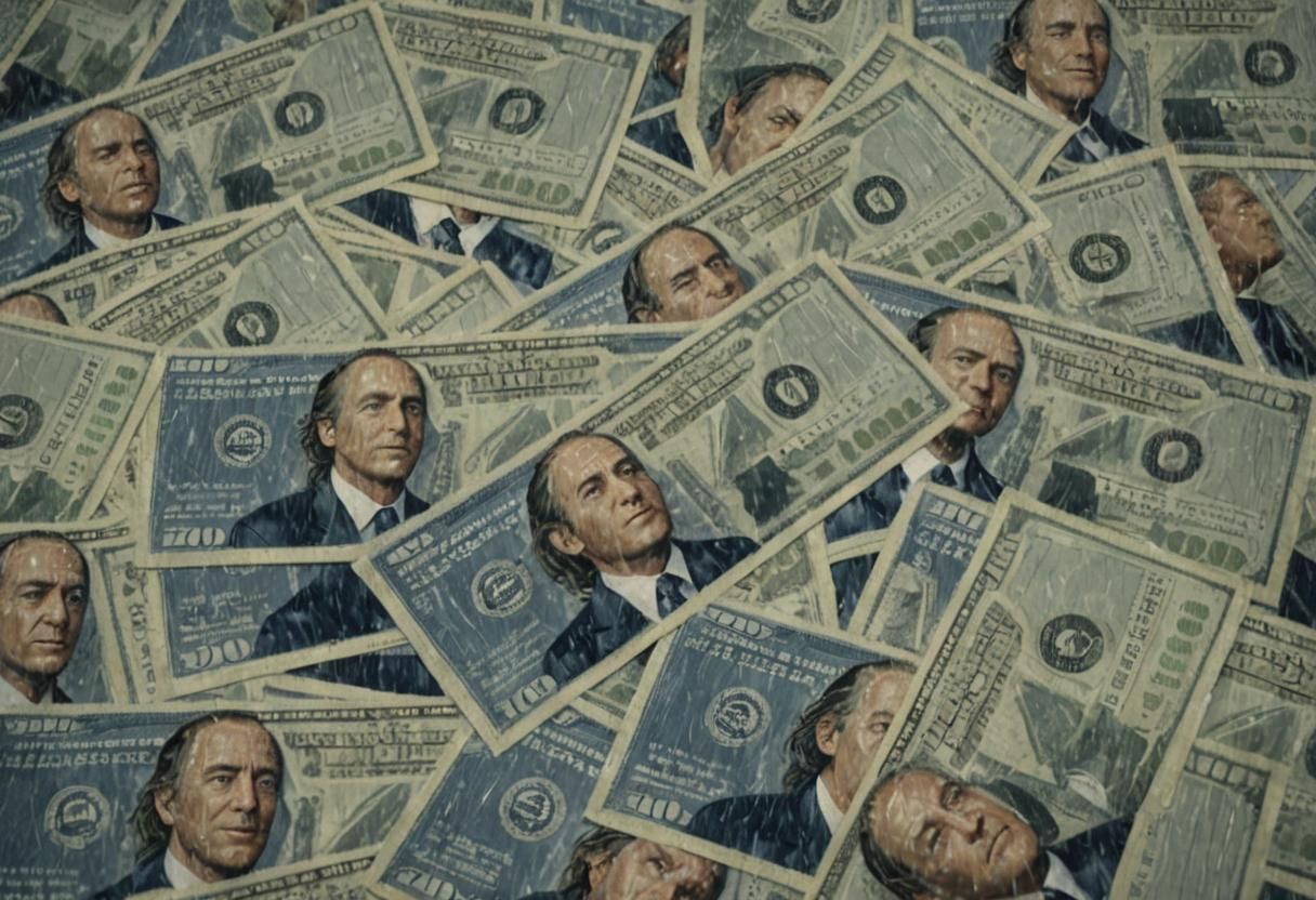 Businessman in Rain of Money: Cinematic Film Still