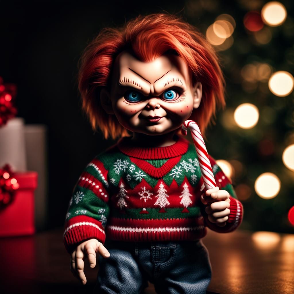 Hyperrealistic Chucky Doll with Candy Cane