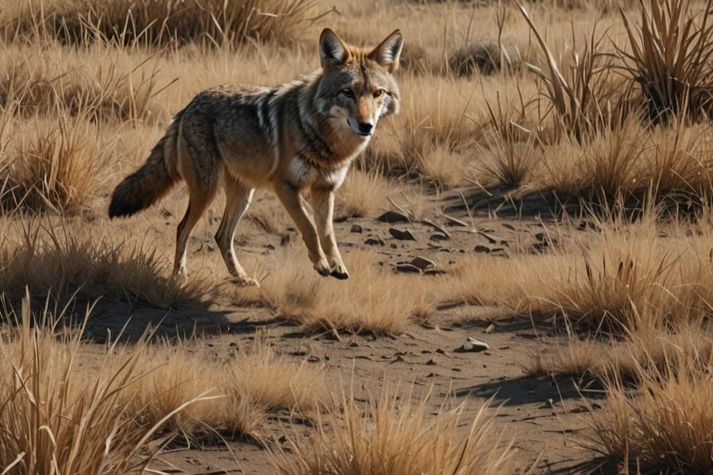 Coyote Trotting Through Tall Grass, Matte Painting