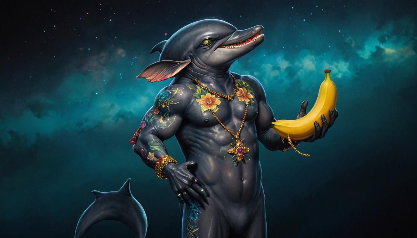 Muscular Dolphin in High Heels with Banana