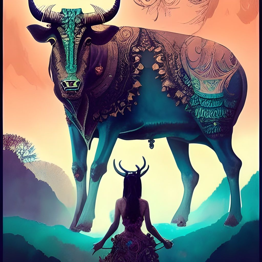 Goddess with Bull and Taurus Constellation