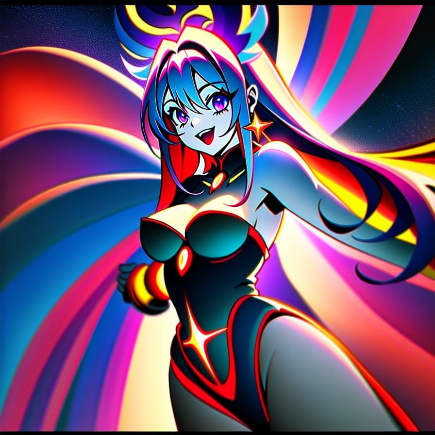 Divine Maiden Floats Above Nebula in Cosmic Art