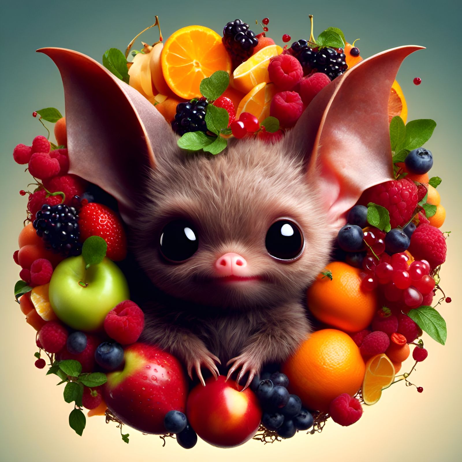 Adorable Fruit Bat Portrait in Digital Art Style