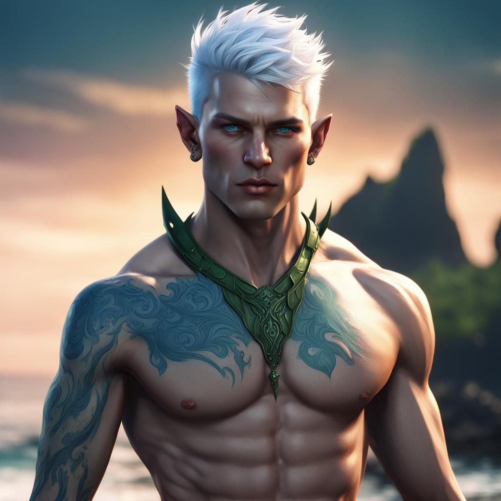 Blue-Skinned DND Elf on the Beach