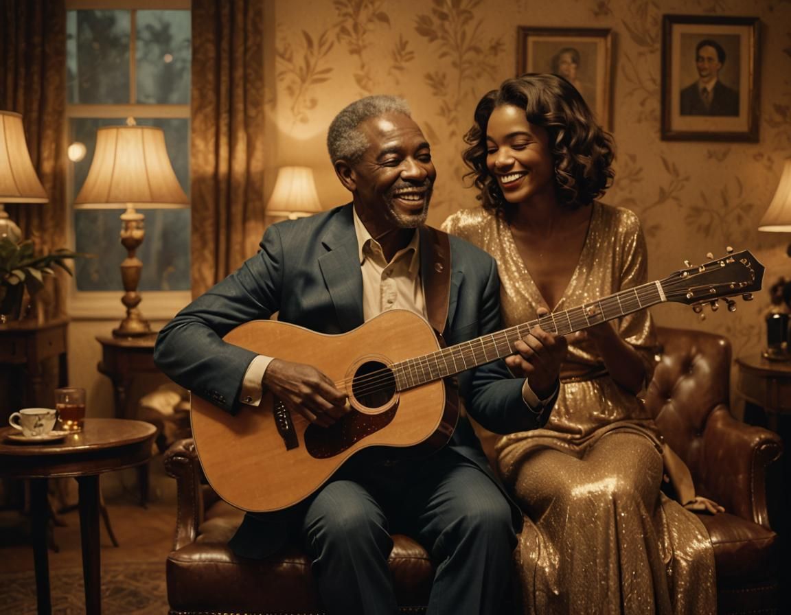 Blues Singer Charms a Woman in Vintage Film Style