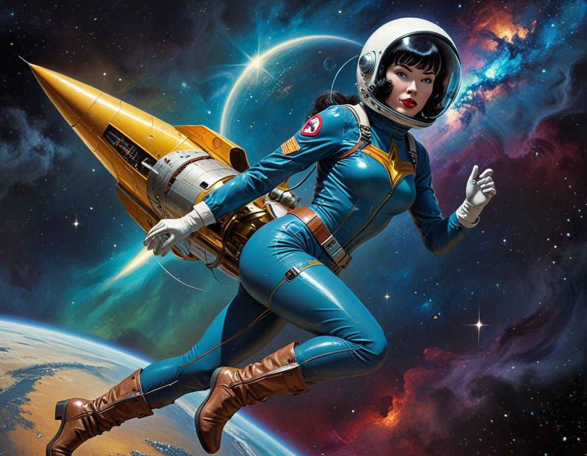 Retro Sci-Fi Pinup Space Explorer in Atompunk Style