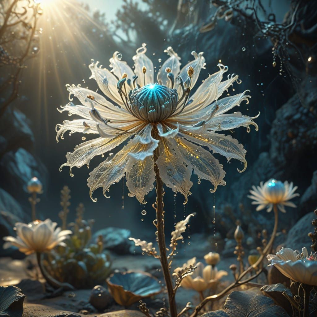 Surreal Alien Flower with Iridescent Petals