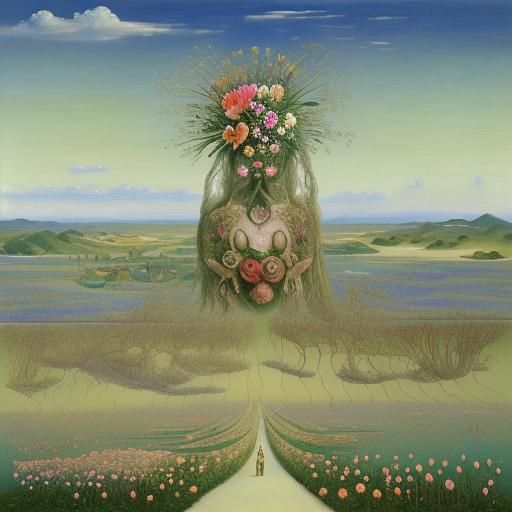 Surreal Faded Flowers Landscape in Dali Style