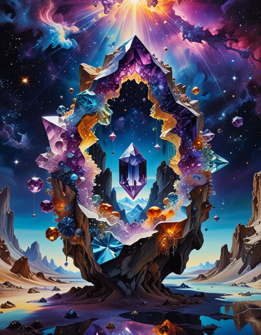 Surreal Amethyst Crystal in Cosmic Void