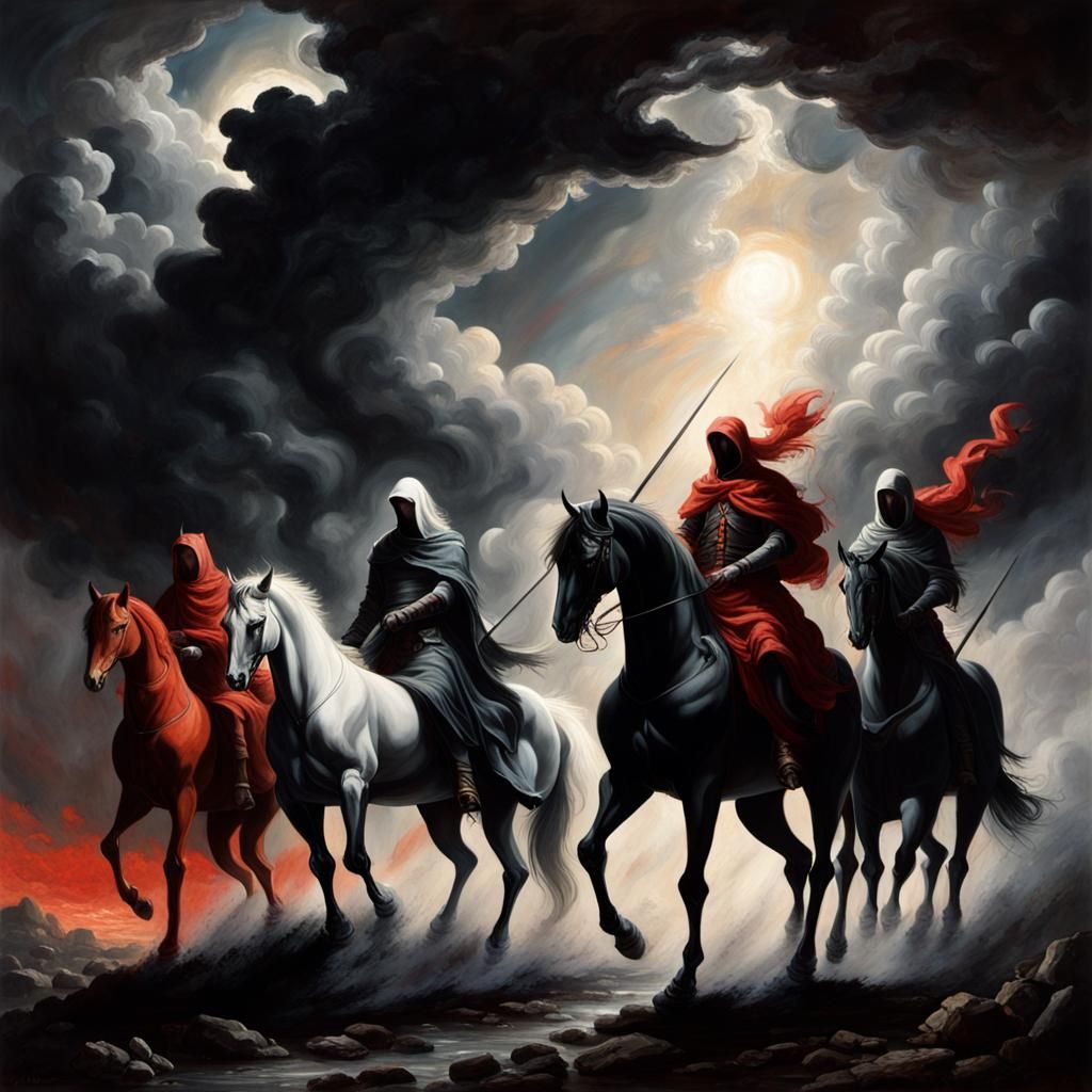 Four Horsemen of the Apocalypse: Hyperrealistic Splash Art