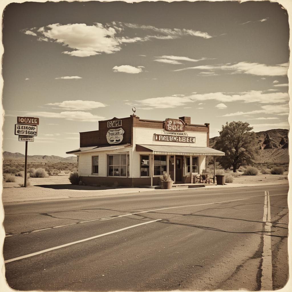 Roadside camphouse on Route 66 sunshiny long road 8k resolut...