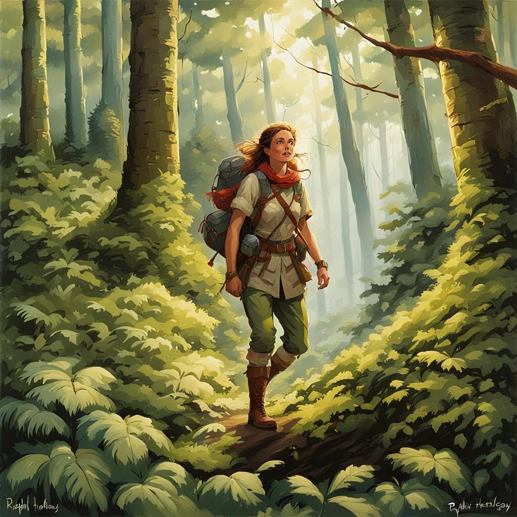 Brave Female Adventurer in Forest Illustration