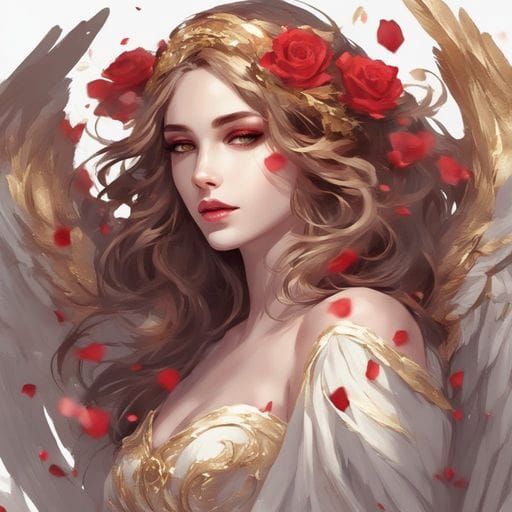 Radiant Angel with Rose Petals and Golden Light
