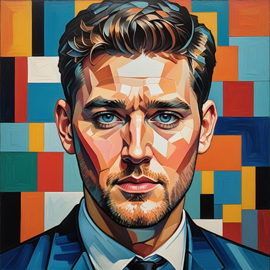 Cubist Portrait of Michael Buble in Vibrant Acrylic Colors