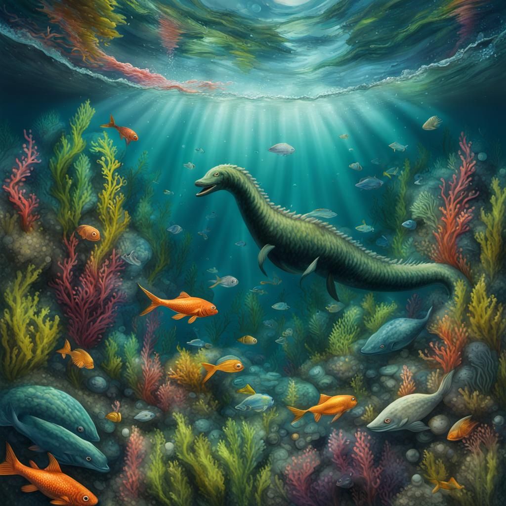 Loch Ness Monster in Deep Sea Scene