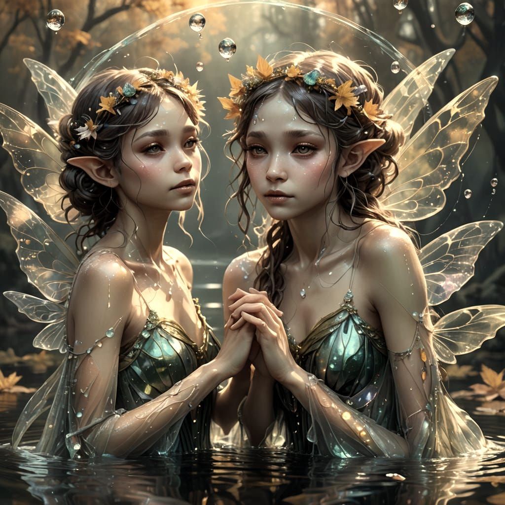 Alien Fairies Dancing on Autumn Lake: Hyperdetailed Art