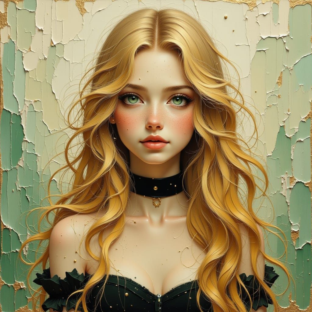 Oil Painting Portrait of a Blonde Woman with Green Eyes