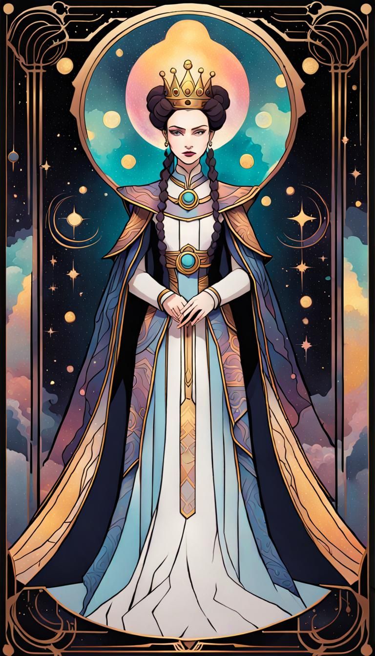 Queen Amidala Tarot Card in Galactic Ghibli Style