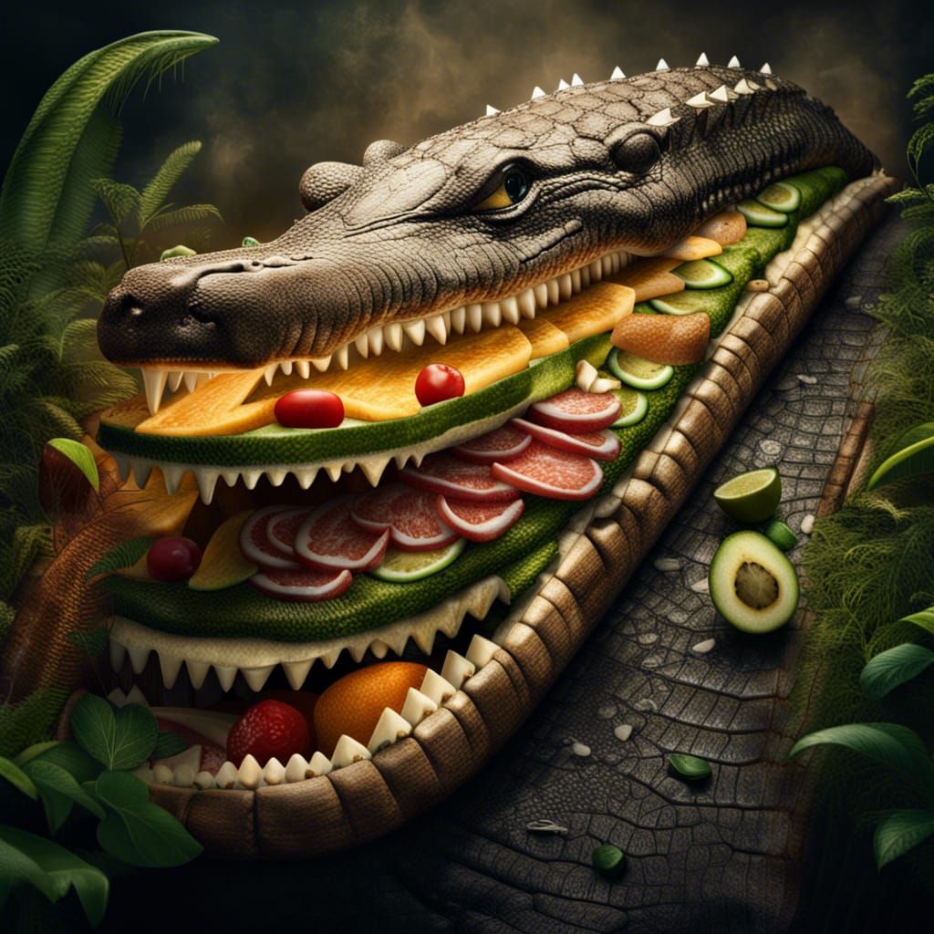 Giant Crocodile Sandwich in Hyperrealistic Detail